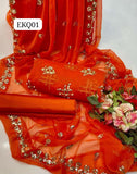 Stuf Chiffon Embroidery And &nbsp;Pearls Work Front &amp; back Same Shirt And Kattan Silk Trouser With Chiffon border Embroidery Work DUpatta 3PC Dress