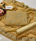 Stuf Chiffon Embroidery And &nbsp;Pearls Work Front &amp; back Same Shirt And Kattan Silk Trouser With Chiffon border Embroidery Work DUpatta 3PC Dress