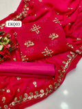 Stuf Chiffon Embroidery And &nbsp;Pearls Work Front &amp; back Same Shirt And Kattan Silk Trouser With Chiffon border Embroidery Work DUpatta 3PC Dress