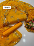 Stuf Chiffon Embroidery And &nbsp;Pearls Work Front &amp; back Same Shirt And Kattan Silk Trouser With Chiffon border Embroidery Work DUpatta 3PC Dress