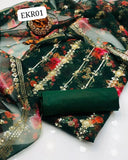 STuff Organza Digital Embroidery &amp; Pearls Front And Back Same Shirt And kattan SIlk Trouser With Organza Pearl Work Dupatta 3PC Dress