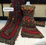 Soft Arabic Linen Fabric Hand Made Chunri Shirt With Linen Chunri Dupatta And Linen Chunri Trouser 3Pc Dress