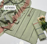 Stuff Khaddi Lawn Plain Shirt, Self Trouser Along With Khadi Lawn &nbsp;Jacquard Border Dupatta 3pcs Dress🥻