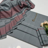 Stuff Khaddi Lawn Plain Shirt, Self Trouser Along With Khadi Lawn  Jacquard Border Dupatta 3pcs Dress🥻