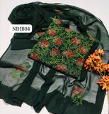 Stuff Pure Lawn 100/100 Handmade Kacha Indian Jaal Neat Work Shirt And Plain Trouser WIth Chiffon Embroidery Dupatta 3PC Dress