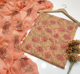 Stuff Pure Lawn 100/100 Handmade Kacha Indian Jaal Neat Work Shirt And Plain Trouser WIth Chiffon Embroidery Dupatta 3PC Dress