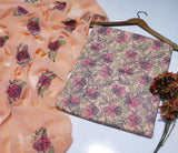 Stuff Pure Lawn 100/100 Handmade Kacha Indian Jaal Neat Work Shirt And Plain Trouser WIth Chiffon Embroidery Dupatta 3PC Dress