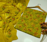 Stuff Pure Lawn 100/100 Handmade Kacha Indian Jaal Neat Work Shirt And Plain Trouser WIth Chiffon Embroidery Dupatta 3PC Dress