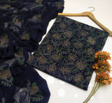 Stuff Pure Lawn 100/100 Handmade Kacha Indian Jaal Neat Work Shirt And Plain Trouser WIth Chiffon Embroidery Dupatta 3PC Dress