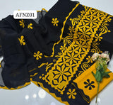 Stuff Lawn Applic Front Jaal Back Bunch Shirt, EmbroideD Trouser Along With Chiffon 4 Side Boder &nbsp;dupatta 3pcs Dress