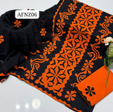 Stuff Lawn Applic Front Jaal Back Bunch Shirt, EmbroideD Trouser Along With Chiffon 4 Side Boder  dupatta 3pcs Dress