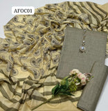 Stuff Khaddi Lawn Plain Shirt Plain Trouser Along With Block Print Khaddi Lawn Dupatta 3pcs Dress🥻