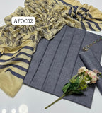 Stuff Khaddi Lawn Plain Shirt Plain Trouser Along With Block Print Khaddi Lawn Dupatta 3pcs Dress🥻