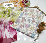 Stuff Pure lawn 100/100 Handmade kacha Indian jall Neat Work Shirt And Plain Trouser With Chiffon Tye And Dye Embroidery Dupatta 3PC Dress