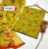 Stuff Pure lawn 100/100 Handmade kacha Indian jall Neat Work Shirt And Plain Trouser With Chiffon Tye And Dye Embroidery Dupatta 3PC Dress