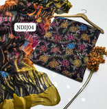 Stuff Pure lawn 100/100 Handmade kacha Indian jall Neat Work Shirt And Plain Trouser With Chiffon Tye And Dye Embroidery Dupatta 3PC Dress