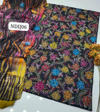 Stuff Pure lawn 100/100 Handmade kacha Indian jall Neat Work Shirt And Plain Trouser With Chiffon Tye And Dye Embroidery Dupatta 3PC Dress