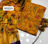 Stuff Pure lawn 100/100 Handmade kacha Indian jall Neat Work Shirt And Plain Trouser With Chiffon Tye And Dye Embroidery Dupatta 3PC Dress