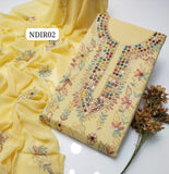 Stuff Pure Lawn 100/100 Kacha Indian Gala Style Neat Work Shirt And Plain Trouser WIth Chiffon Embroidery Dupatta 3PC Dress