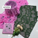 Stuff Soft Lawn chawal Front Jaal Shirt, Embroided Contrass Trouser Along With Chiffon Contrass Dupatta &nbsp;3pcs Dress