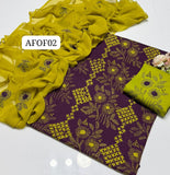 Stuff Soft Lawn chawal Front Jaal Shirt, Embroided Contrass Trouser Along With Chiffon Contrass Dupatta &nbsp;3pcs Dress