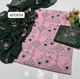 Stuff Soft Lawn chawal Front Jaal Shirt, Embroided Contrass Trouser Along With Chiffon Contrass Dupatta &nbsp;3pcs Dress