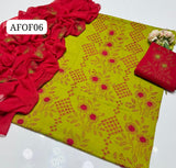 Stuff Soft Lawn chawal Front Jaal Shirt, Embroided Contrass Trouser Along With Chiffon Contrass Dupatta &nbsp;3pcs Dress