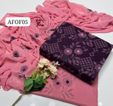 Stuff Soft Lawn chawal Front Jaal Shirt, Embroided Contrass Trouser Along With Chiffon Contrass Dupatta &nbsp;3pcs Dress