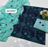 Stuff Soft Lawn chawal Front Jaal Shirt, Embroided Contrass Trouser Along With Chiffon Contrass Dupatta &nbsp;3pcs Dress