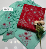 Stuff Soft Lawn chawal Front Jaal Shirt, Embroided Contrass Trouser Along With Chiffon Contrass Dupatta &nbsp;3pcs Dress