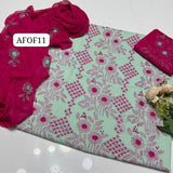 Stuff Soft Lawn chawal Front Jaal Shirt, Embroided Contrass Trouser Along With Chiffon Contrass Dupatta &nbsp;3pcs Dress