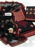 Stuff Cotton Gala Daman Heavy Aari Balochi Embroidery Shirt And Embroidery Trouser With 4 Side Border Embroidery Chiffon Dupatta 3PC Dress