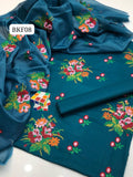 Stuff Lawn Cotton Heavy All Over Cross Stich Gulab Embroidery Shirt And Khaadi Net Embroidery Dupatta Ad Plain Trouser 3PC Dress