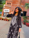 Stuff Lawn 100/100 Handmade Paka Gala Neat Work Shirt And Plain Trouser With Chiffon embroidry Dupatta 3PC Dress