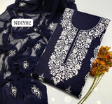 Stuff Lawn 100/100 Handmade Paka Gala Neat Work Shirt And Plain Trouser With Chiffon embroidry Dupatta 3PC Dress