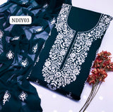 Stuff Lawn 100/100 Handmade Paka Gala Neat Work Shirt And Plain Trouser With Chiffon embroidry Dupatta 3PC Dress