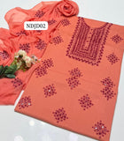 Most Demanding Handmade Artical Stuff Soft &nbsp;Lawn original mirror work Shirt, Attach Trouser Along With Chiffon Embroided Dupatta 3pcs Dress