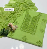 Most Demanding Handmade Artical Stuff Soft &nbsp;Lawn original mirror work Shirt, Attach Trouser Along With Chiffon Embroided Dupatta 3pcs Dress