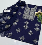 Most Demanding Handmade Artical Stuff Soft &nbsp;Lawn original mirror work Shirt, Attach Trouser Along With Chiffon Embroided Dupatta 3pcs Dress