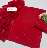 Most Demanding Handmade Artical Stuff Soft &nbsp;Lawn original mirror work Shirt, Attach Trouser Along With Chiffon Embroided Dupatta 3pcs Dress