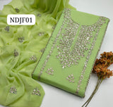 Stuff Pure Lawn 100/100 LCD Gotta Bail Style Neat Work SHirt And Plain Trouser With Chiffon Gota Work Dupatta 3PC Dress