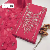 Stuff Pure Lawn 100/100 LCD Gotta Bail Style Neat Work SHirt And Plain Trouser With Chiffon Gota Work Dupatta 3PC Dress