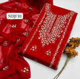 Stuff Pure Lawn 100/100 LCD Gotta Bail Style Neat Work SHirt And Plain Trouser With Chiffon Gota Work Dupatta 3PC Dress