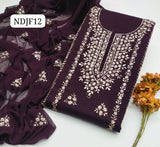 Stuff Pure Lawn 100/100 LCD Gotta Bail Style Neat Work SHirt And Plain Trouser With Chiffon Gota Work Dupatta 3PC Dress