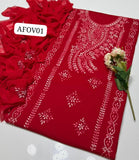Stuff Soft Lawn peacock design Pakka Shisha Gala Bail Front boti Jaal Shirt, Embroided Sleeves Attach Trouser Along With Chiffon Embroided Dupatta 3PC