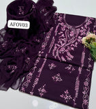 Stuff Soft Lawn peacock design Pakka Shisha Gala Bail Front boti Jaal Shirt, Embroided Sleeves Attach Trouser Along With Chiffon Embroided Dupatta 3PC