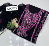 Stuff Soft Lawn peacock design Pakka Shisha Gala Bail Front boti Jaal Shirt, Embroided Sleeves Attach Trouser Along With Chiffon Embroided Dupatta 3PC