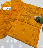 Stuff Soft Lawn peacock design Pakka Shisha Gala Bail Front boti Jaal Shirt, Embroided Sleeves Attach Trouser Along With Chiffon Embroided Dupatta 3PC