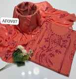 Stuff Soft Lawn peacock design Pakka Shisha Gala Bail Front boti Jaal Shirt, Embroided Sleeves Attach Trouser Along With Chiffon Embroided Dupatta 3PC
