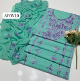 Stuff Soft Lawn peacock design Pakka Shisha Gala Bail Front boti Jaal Shirt, Embroided Sleeves Attach Trouser Along With Chiffon Embroided Dupatta 3PC
